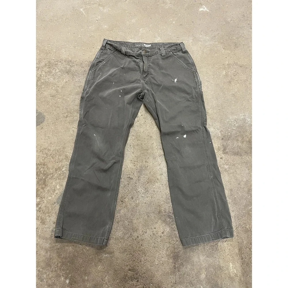 Carhartt Pants Mens 36x30 Gray Relaxed Fit Canvas Carpenter Work B324-DFE‎